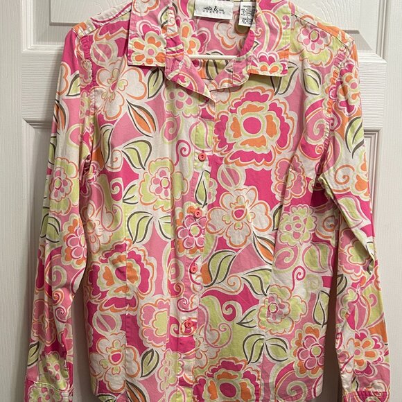 Natalie & Me Weekend Women’s Blouse Size L Pastel Floral Button Long Sleeve - Picture 2 of 4